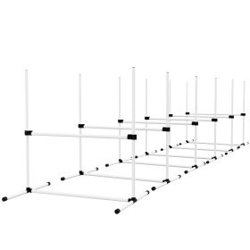 6 Piece Dog Agility Set with Adjustable Height Jump Bars, Carry Bag, Displacing Top Bar, White